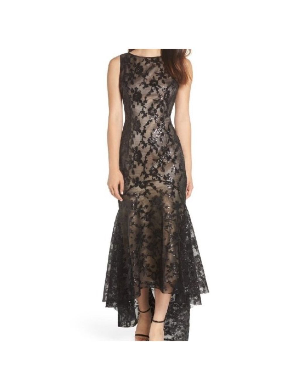 ELIZA J Sequin & Lace High/low Trumpet Gown